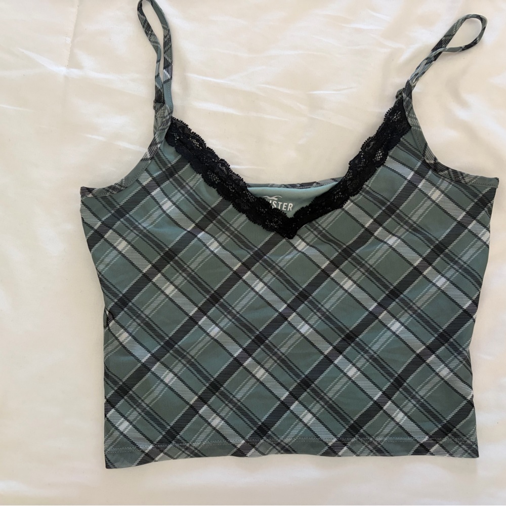 Plaid Crop with Lace Trim